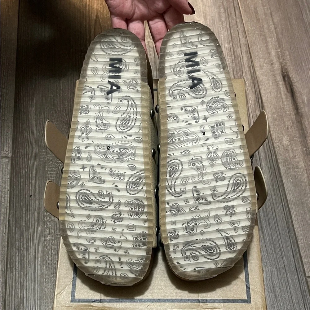 MIA Tan Sandals with Black Buckles - Picture 3 of 10